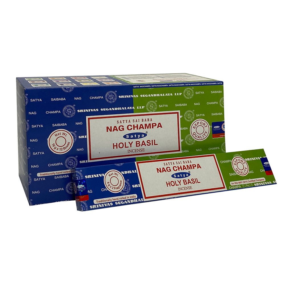 Set of 12 Packets of Combo Satya Incense - Nag Champa Holy Basil