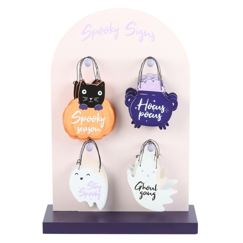 Set of 24 Mini Spooky Signs on Display