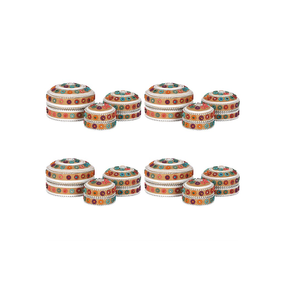 Set of 12 Cream Beaded Trinket Boxes