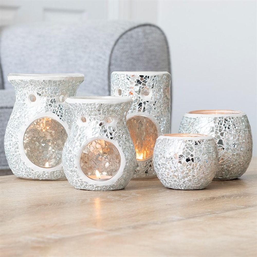 Small Silver Crackle Glass Oil Burner