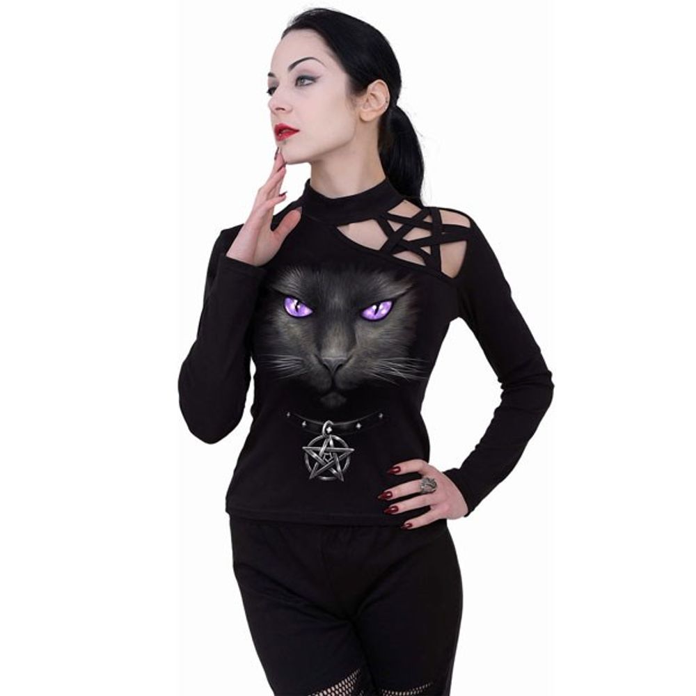 Women's Black Cat Pentagram Longsleeve Top by Spiral Direct L