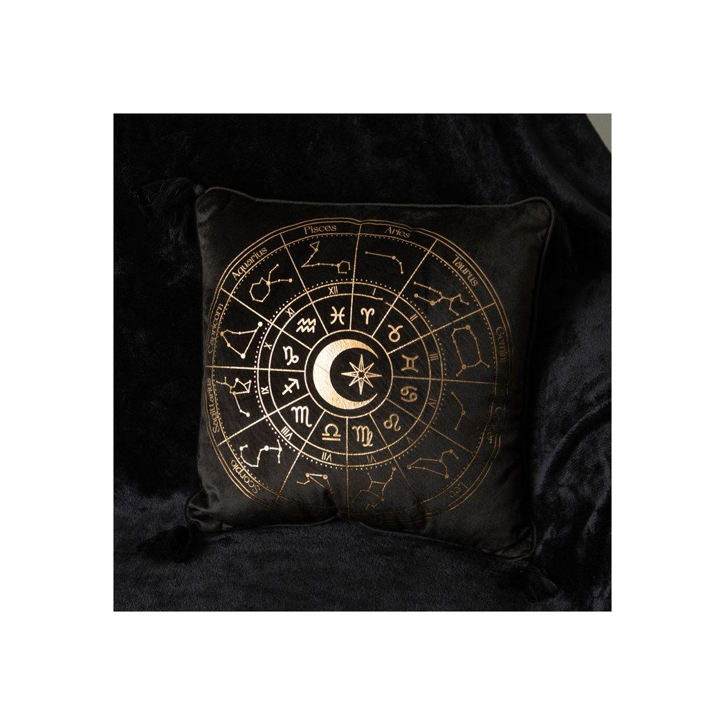 35cm Square Black Astrology Wheel Cushion