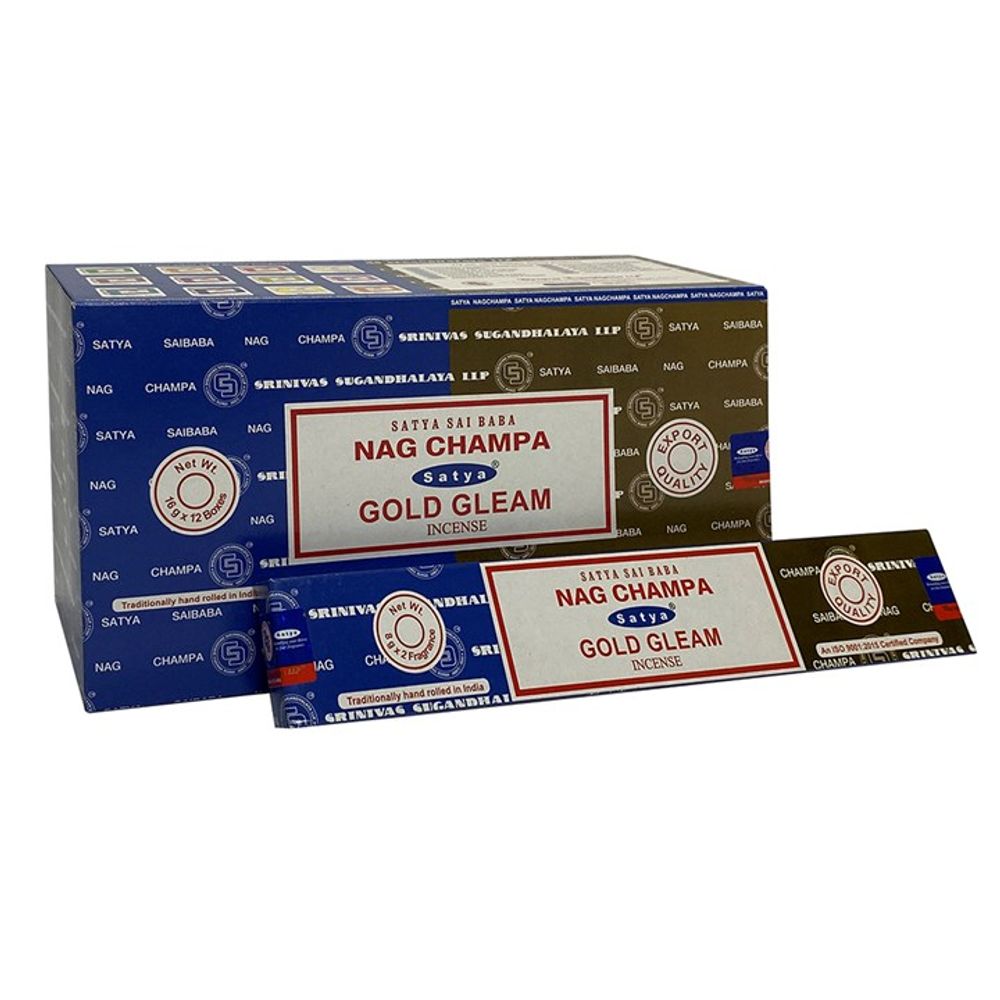 Set of 12 Packets of Combo Satya Incense - Nag Champa Gold Gleam