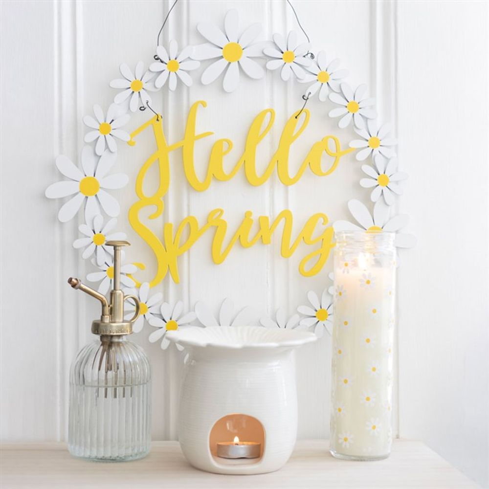 Hello Spring Hanging Daisy Wreath Decoration