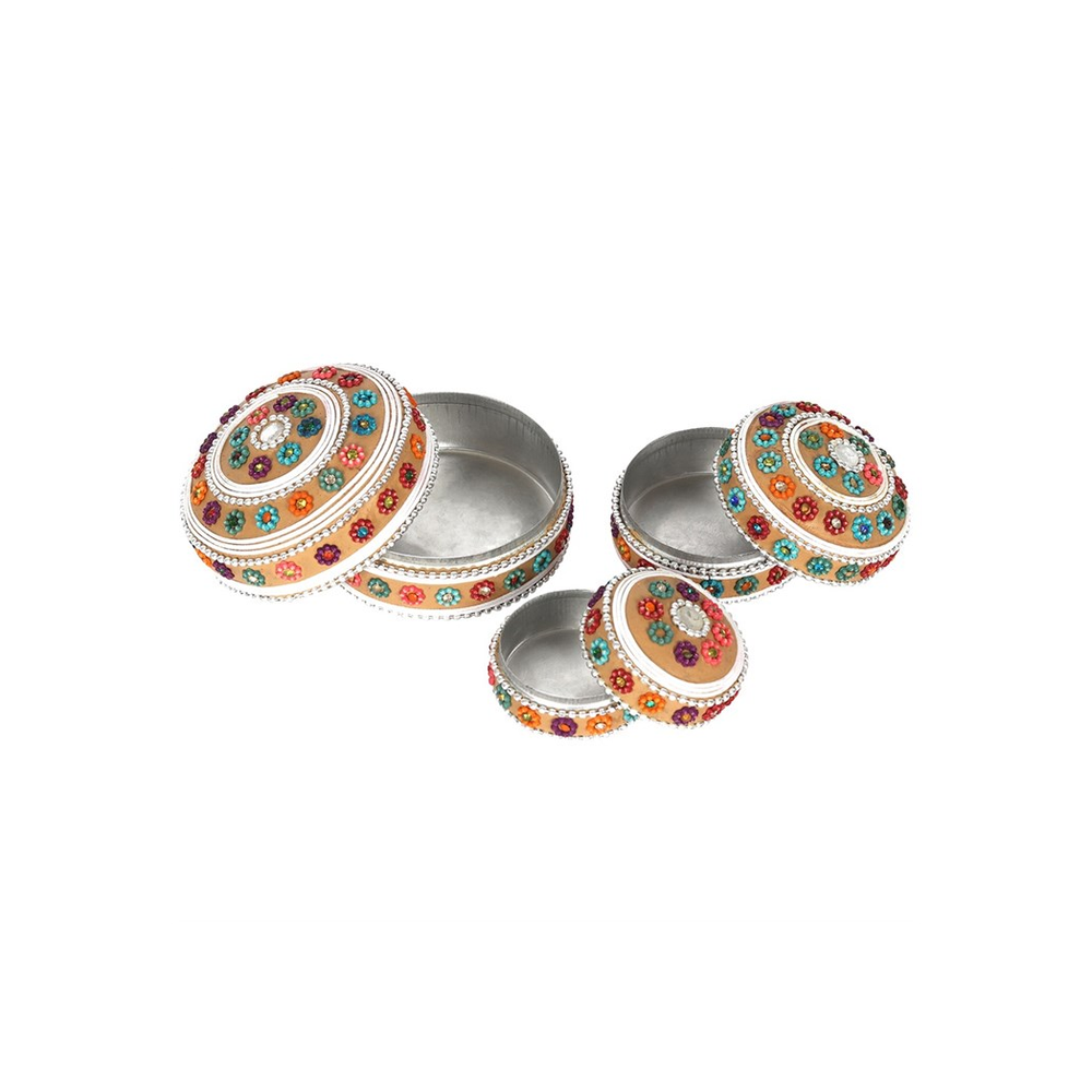 Set of 12 Cream Beaded Trinket Boxes